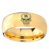 5, 8mm Skull Marijuana Leaf Dome Gold Tungsten Ring