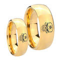Skull Marijuana Leaf Dome Gold Tungsten Bridal Ring Set