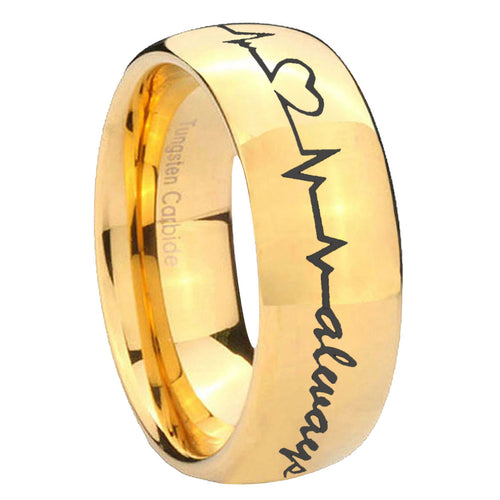 10mm Heart Beat forever Heart always Dome Gold Tungsten Men's Engagement Band