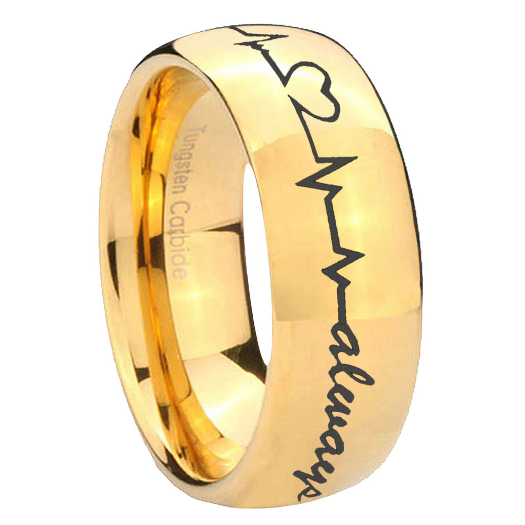 8MM Heart Beat forever Heart Dome Polish Gold Tungsten Ring