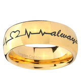 5, 8mm Heart Beat forever Heart always Dome Gold Tungsten Carbide Mens Bands Ring