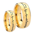 Heart Beat forever Heart always Dome Gold Tungsten Bridal Set Ring