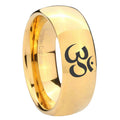 10mm Om Aum Yoga Dome Gold Tungsten Carbide Mens Engagement Ring