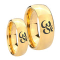 Om Aum Yoga Dome Gold Tungsten Wedding Ring Set