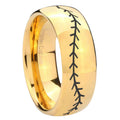 8MM Baseball Stitch Dome Polish Gold Tungsten Personalized Ring