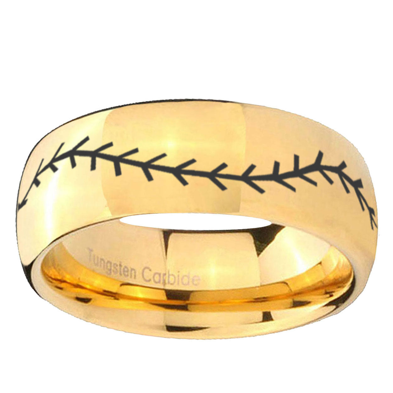 5MM Baseball Stitch Dome Polish Gold Tungsten Personalized Ring