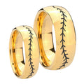 Baseball Stitch Dome Gold Tungsten Mens Band Set