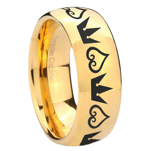 10mm Hearts and Crowns Dome Gold Tungsten Carbide Mens Promise Ring