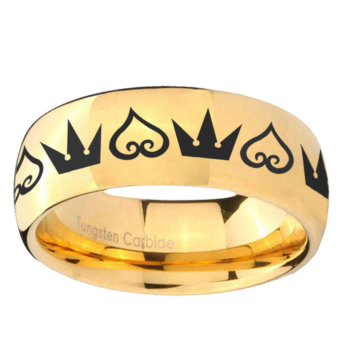 10mm Hearts and Crowns Dome Gold Tungsten Ring