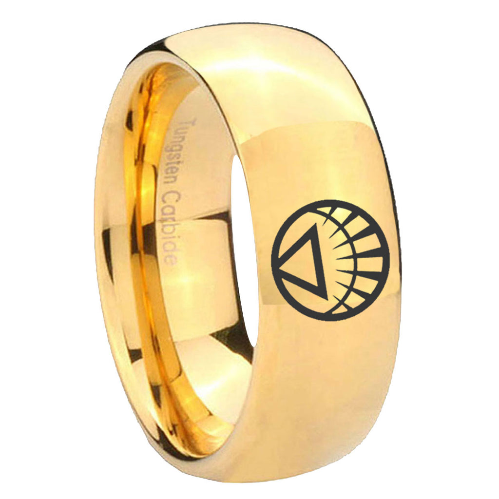 8MM White Lantern Dome Polish Gold Tungsten Mens Promise Ring
