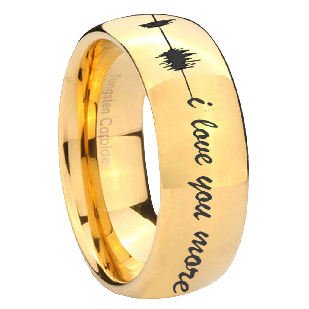 8MM Sound Wave, I love you Dome Polish Gold Tungsten Ring For Man