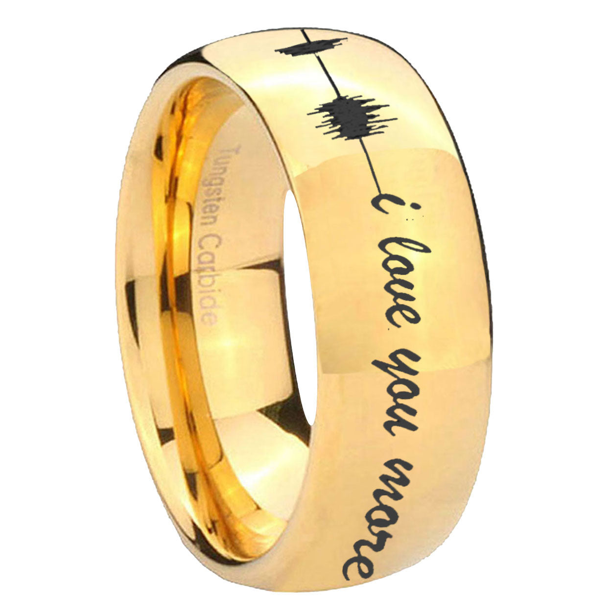 8MM Sound Wave, I love you Dome Polish Gold Tungsten Ring For Man