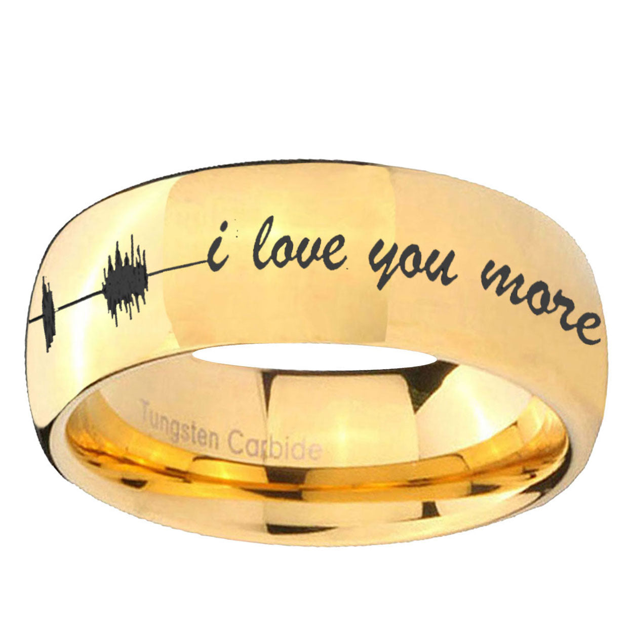 5MM Sound Wave, I love you Dome Polish Gold Tungsten Ring For Man