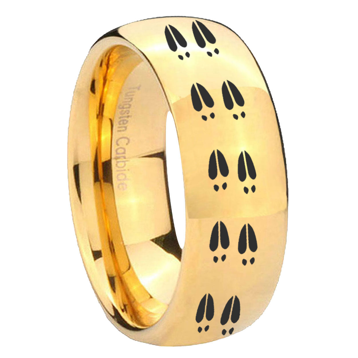8MM Deer Tracks Dome Polish Gold Tungsten Mens Promise Ring