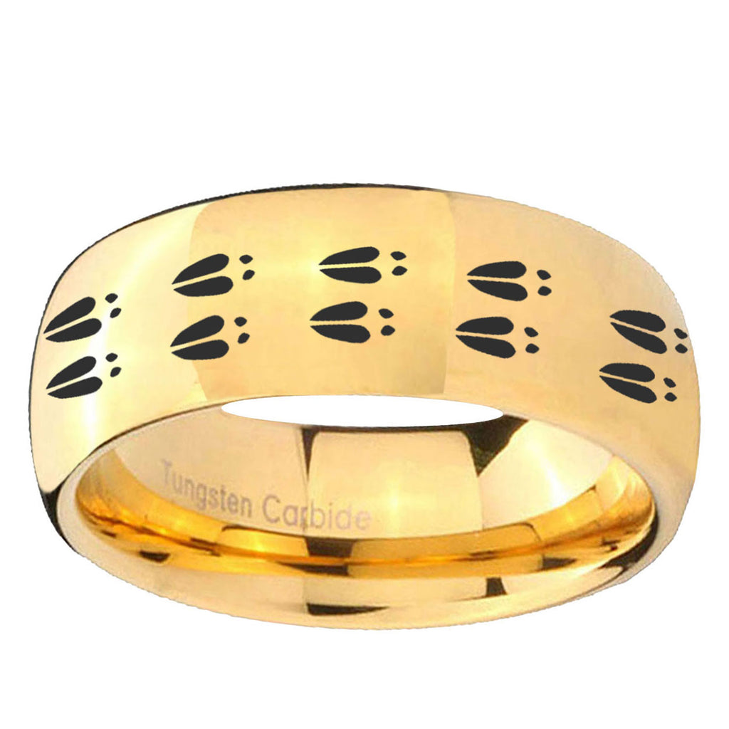 10mm Deer Tracks Dome Gold Tungsten Ring
