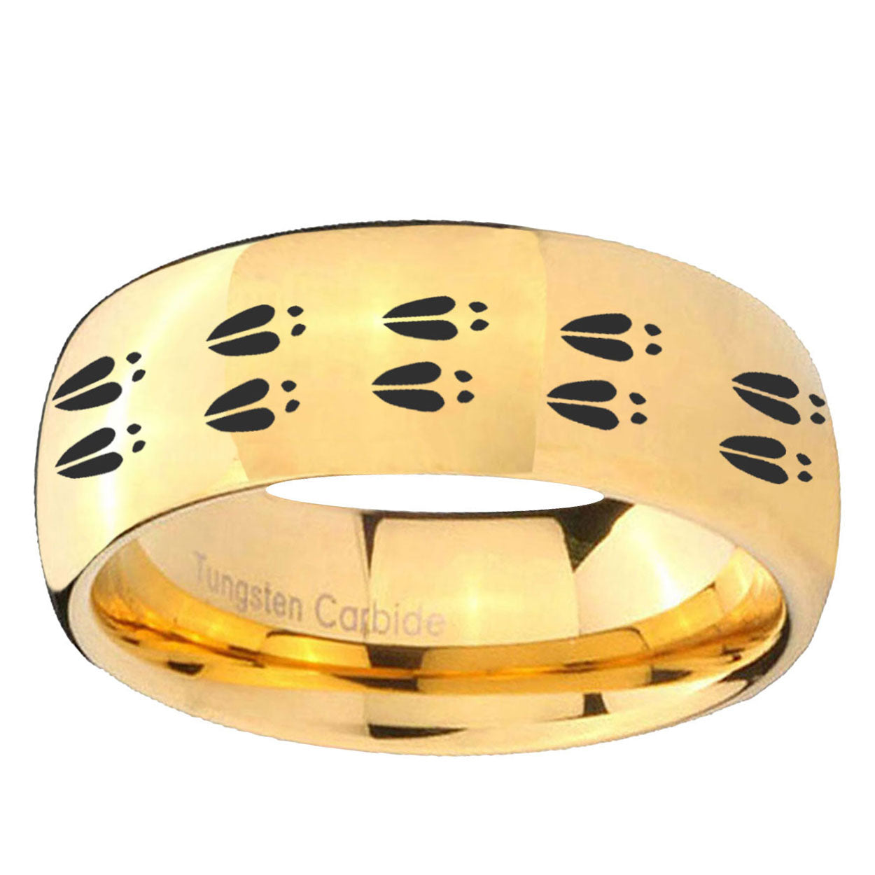 5MM Deer Tracks Dome Polish Gold Tungsten Mens Promise Ring