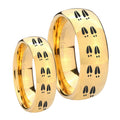 Deer Tracks Dome Gold Tungsten Bridal Ring Sets