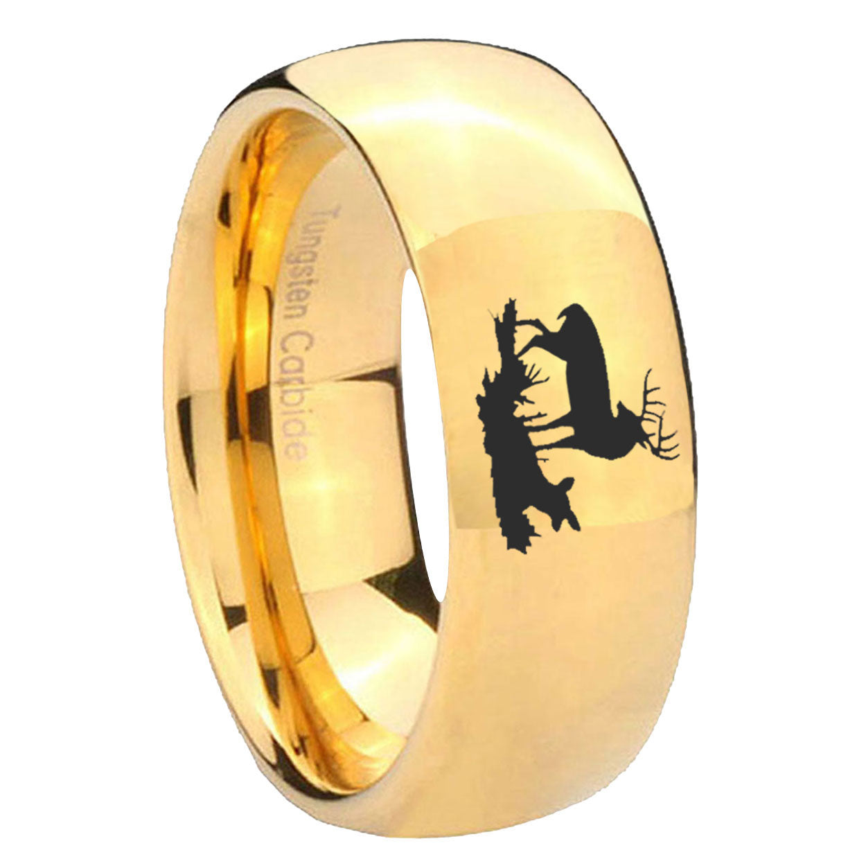 10mm Deer Hunting Dome Gold Tungsten Carbide Mens Ring Engraved