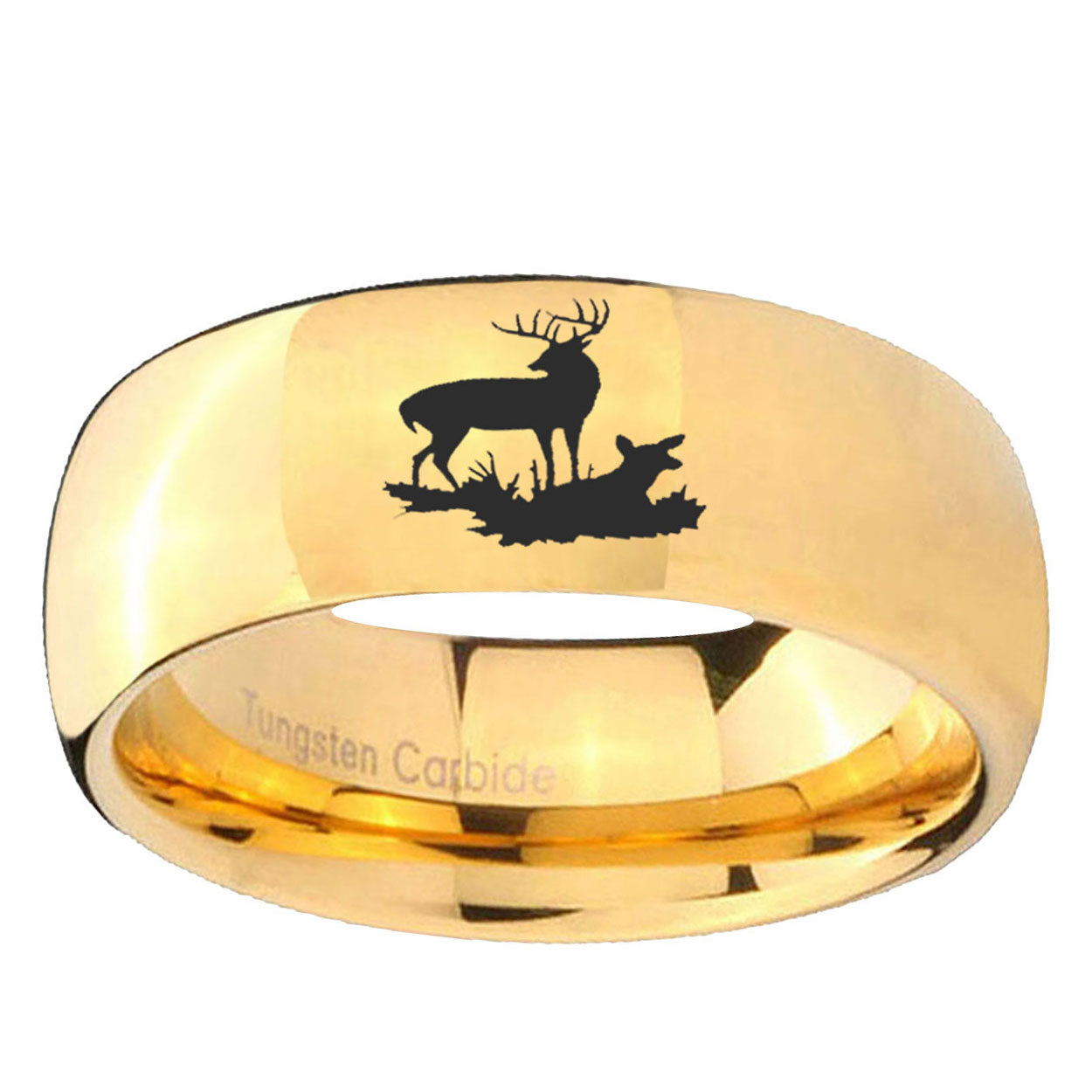 5MM Deer Hunting Dome Polish Gold Tungsten Custom Ring