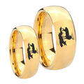 Deer Hunting Dome Gold Tungsten Bridal Set Rings