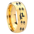 10mm Deer Hunting Tracks Dome Gold Tungsten Carbide Mens Ring Personalized