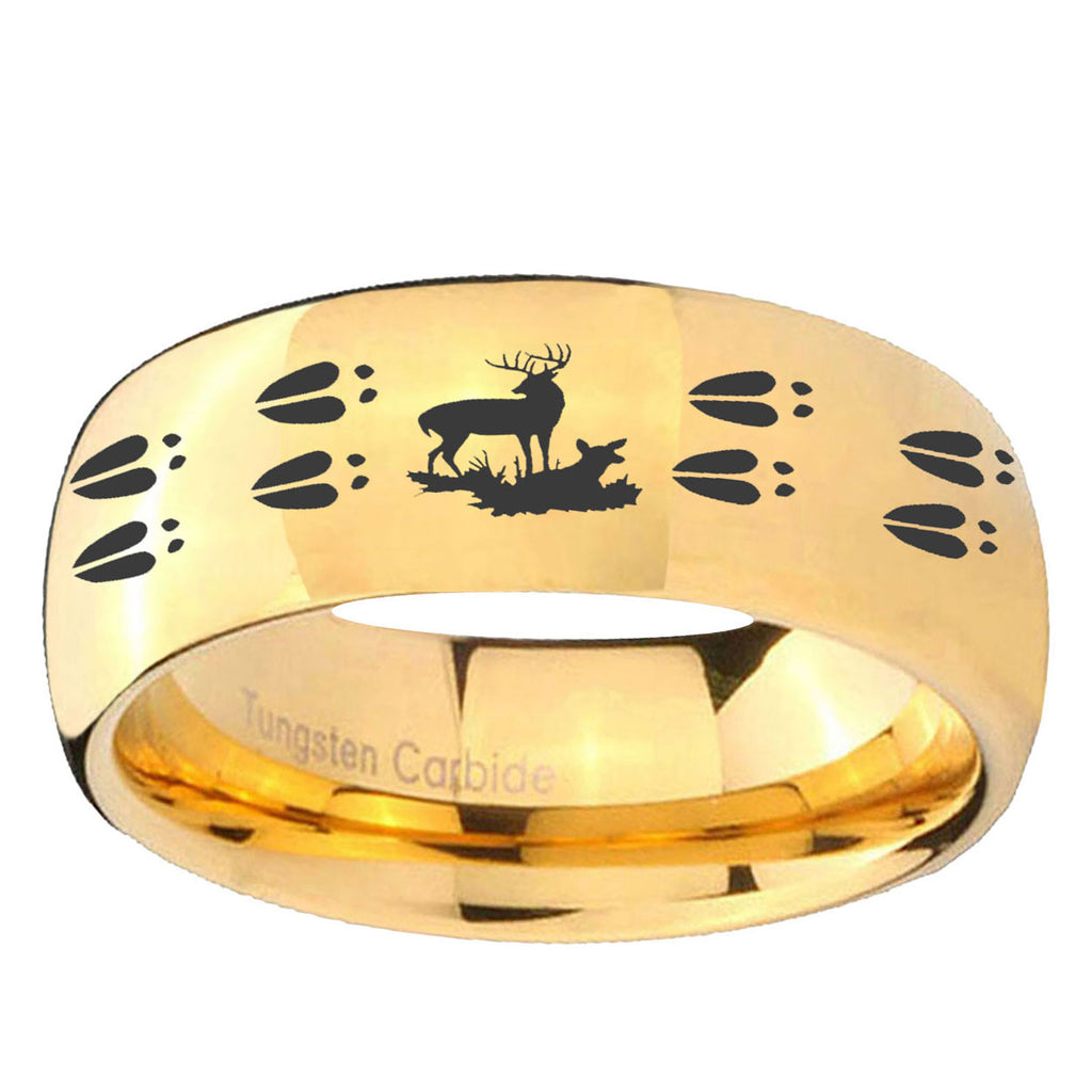 5MM Deer Hunting Tracks Dome Polish Gold Tungsten Rings For Men