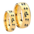 Deer Hunting Tracks Dome Gold Tungsten His And Hers Ring