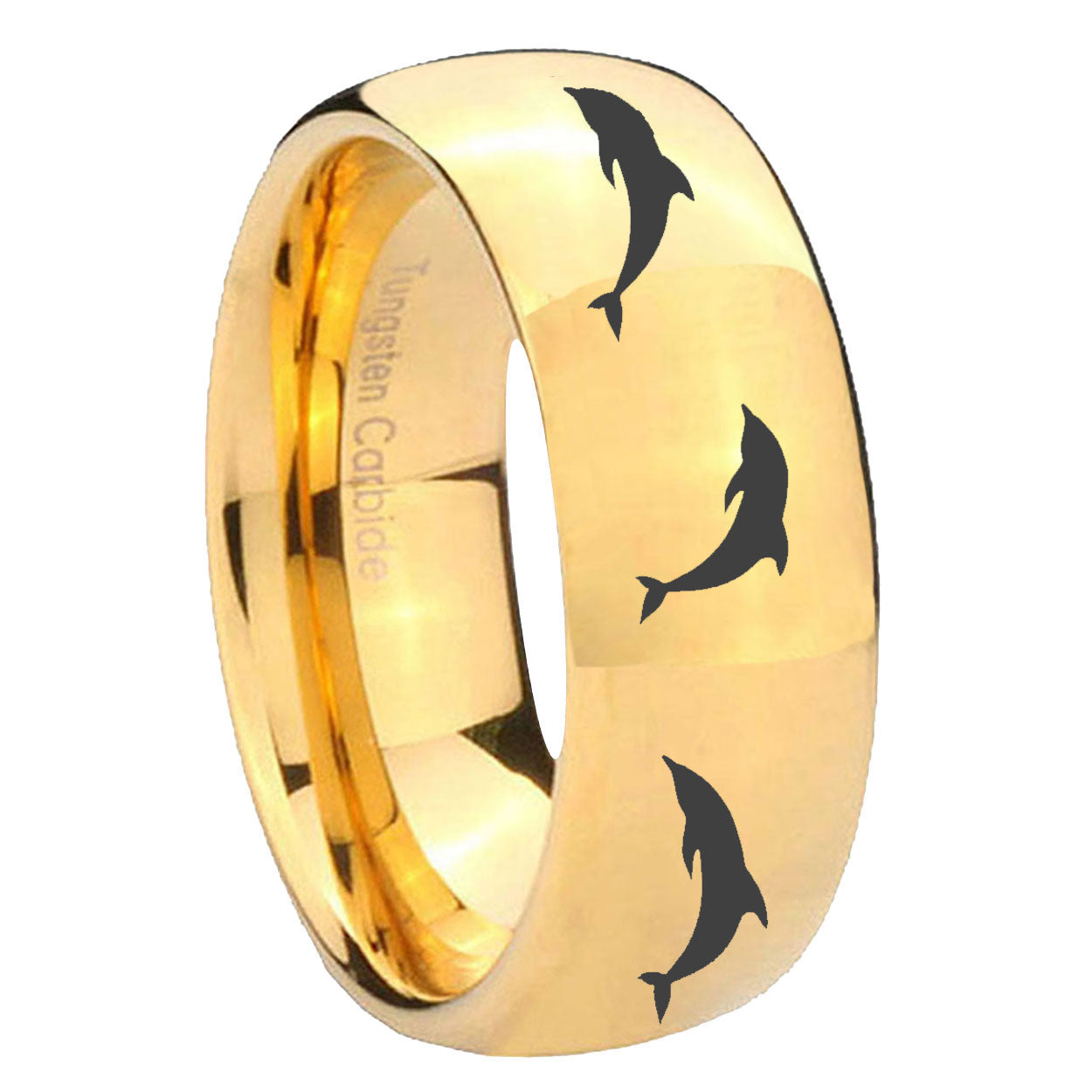8MM Dolphins Dome Polish Gold Tungsten Rings For Men