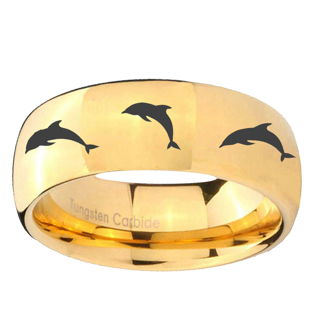 10mm Dolphins Dome Gold Tungsten Carbide Custom Ring for Men