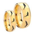 Dolphins Dome Gold Tungsten Bridal Ring Sets
