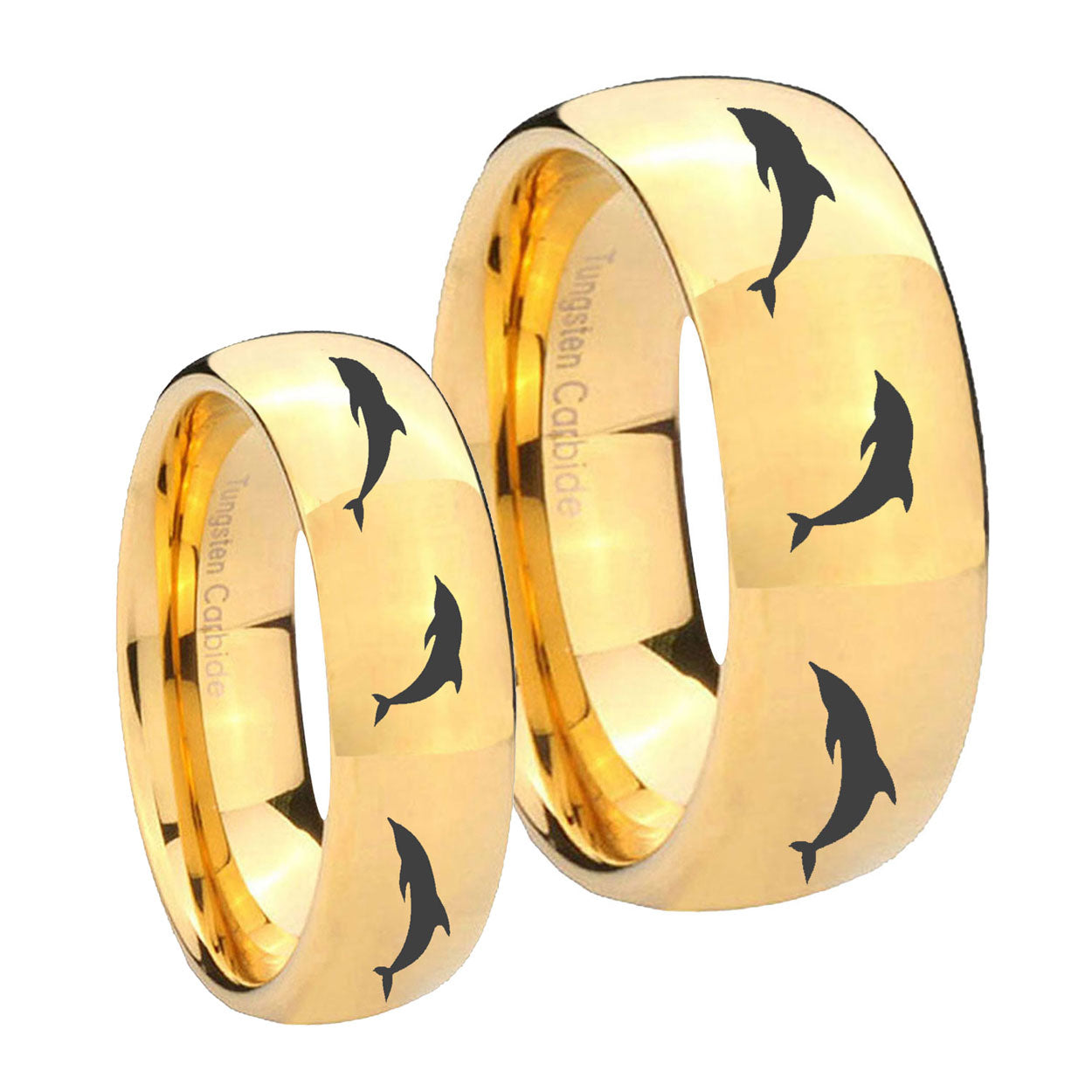 Dolphins Dome Gold Tungsten Bridal Ring Sets