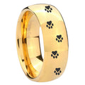 8MM Paw Print Dome Polish Gold Tungsten Wedding Band For Men