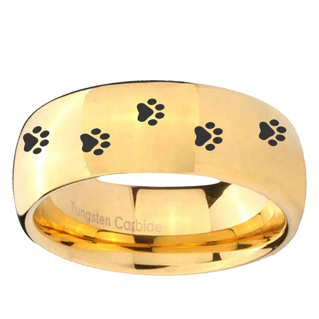 5MM Paw Print Dome Polish Gold Tungsten Wedding Band For Men