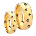 Paw Print Dome Gold Tungsten Bridal Ring Sets