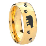 8mm Bear and Paw Dome Gold Tungsten Carbide Mens Wedding Ring