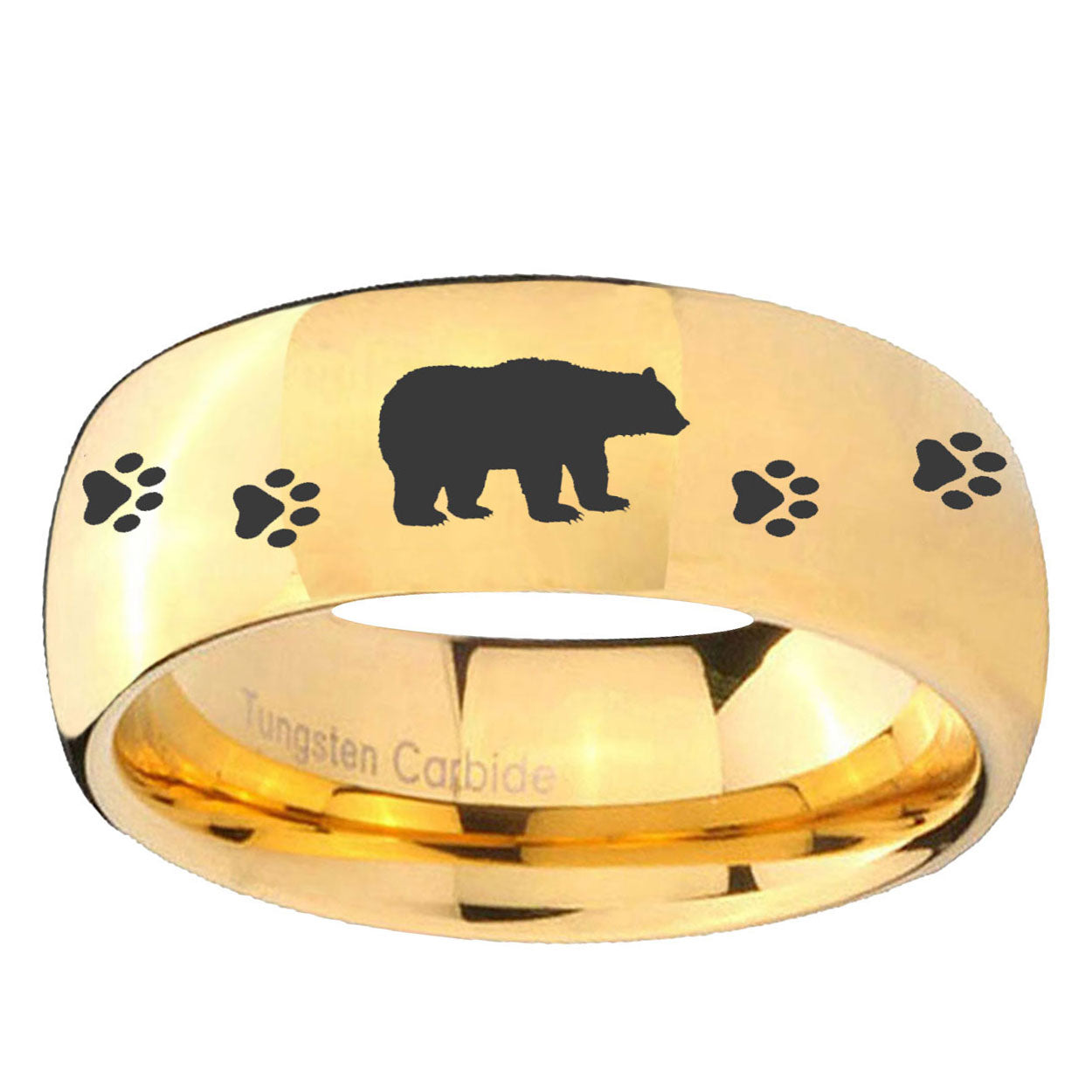 5MM Bear and Paw Dome Polish Gold Tungsten Rings For Men