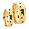 Bear and Paw Dome Gold Tungsten Couple Band Set