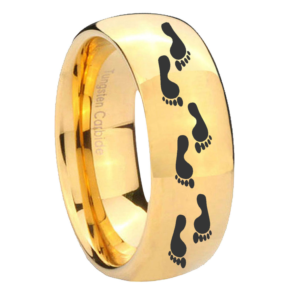 10mm Foot Print Dome Gold Tungsten Carbide Men's Wedding Ring