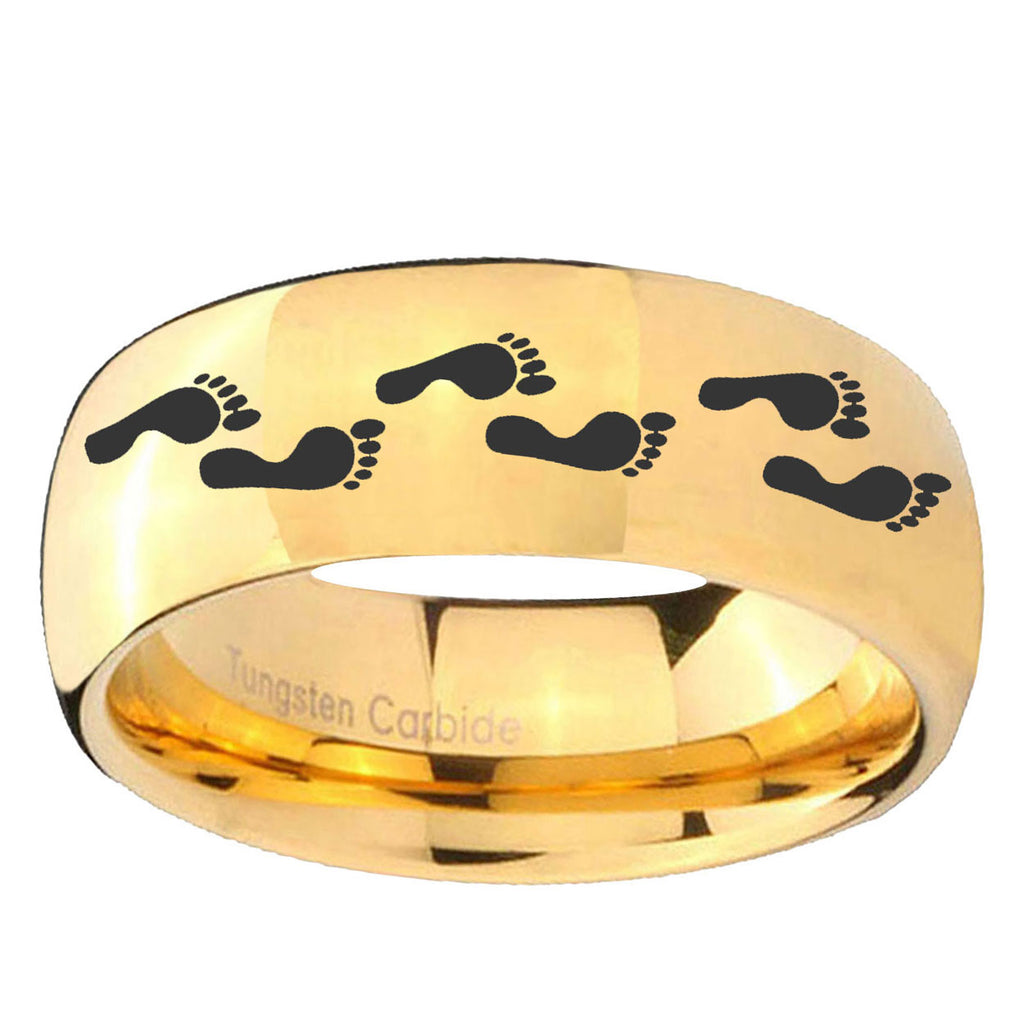 10mm Foot Print Dome Gold Tungsten Ring