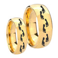 Foot Print Dome Gold Tungsten Wedding Ring Sets