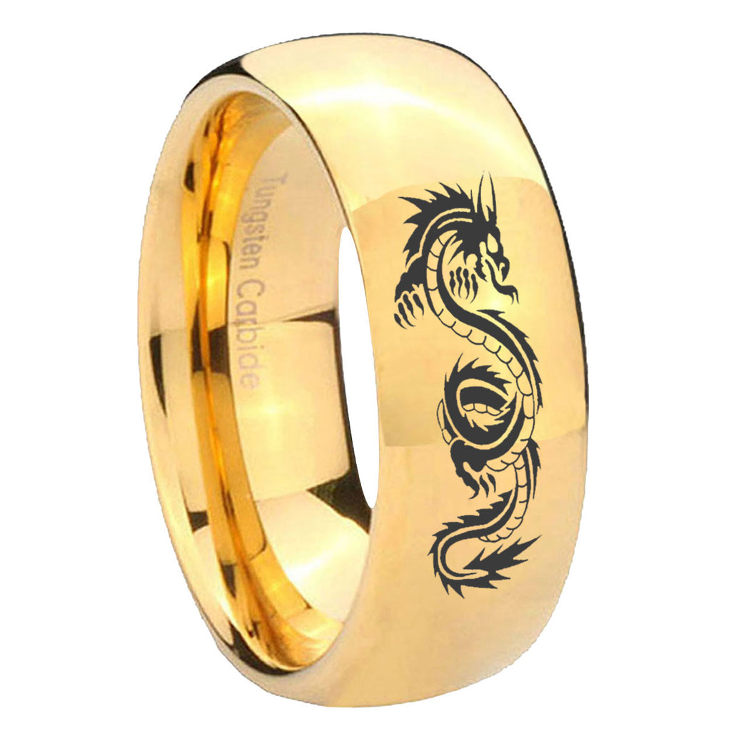 8MM Dragon Dome Polish Gold Tungsten Mens Engagement Ring