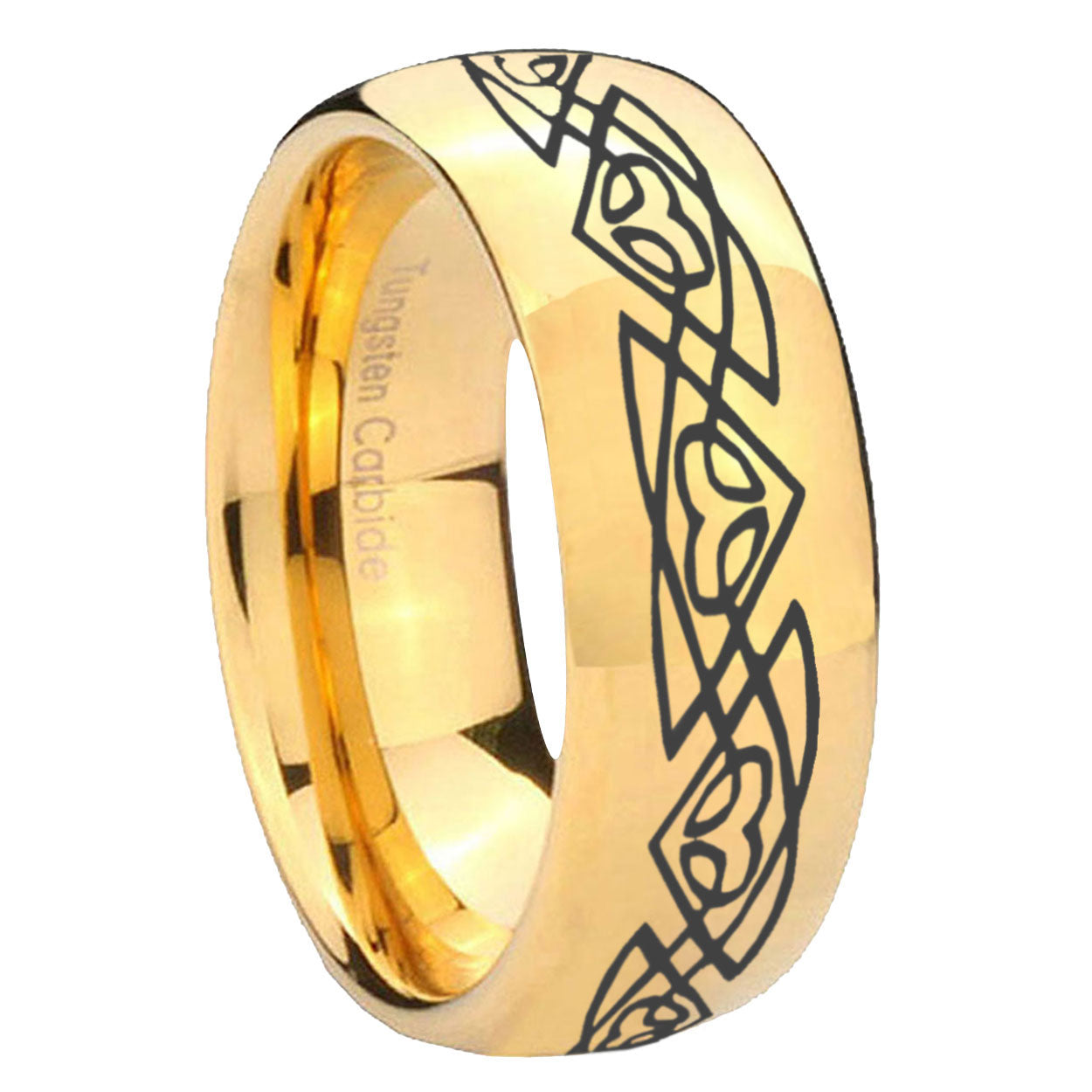 8MM Celtic Braided Dome Polish Gold Tungsten Band