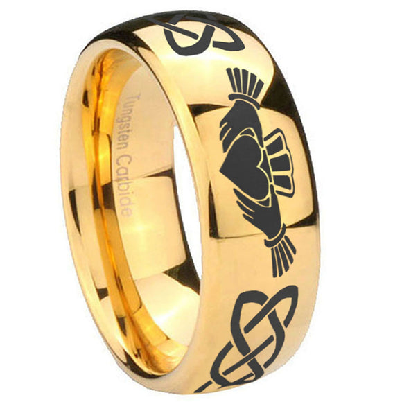 10mm-Irish-Claddagh-Dome-Gold-Tungsten-Carbide-Wedding-Band-Ring
