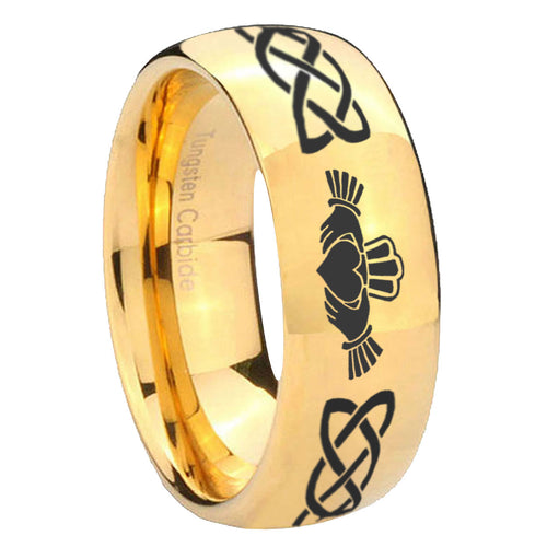 10mm Irish Claddagh Dome Gold Tungsten Carbide Wedding Band Ring