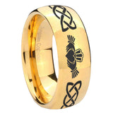 8mm Irish Claddagh Dome Gold Tungsten Carbide Custom Mens Ring