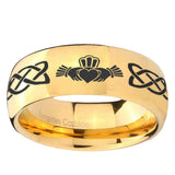 5, 8mm Irish Claddagh Dome Gold Tungsten Ring