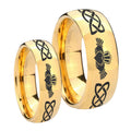 Irish Claddagh Dome Gold Tungsten Mens Ring Set