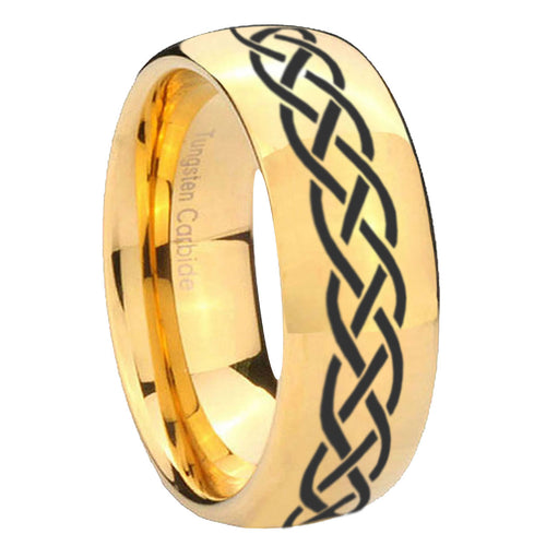 10mm Celtic Knot Dome Gold Tungsten Carbide Wedding Band Mens