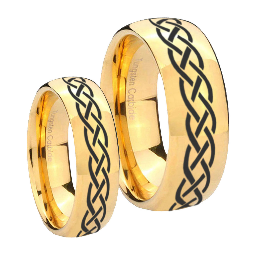 Celtic Knot Dome Gold Tungsten Bridal Ring Set