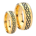 Celtic Knot Dome Gold Tungsten Bridal Ring Set